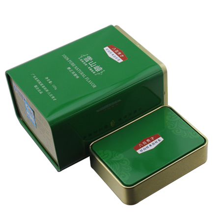 caja de lata de té verde rectangular