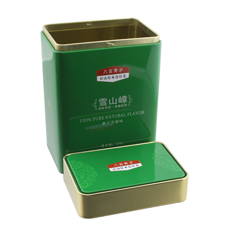 caja de lata de té verde rectangular