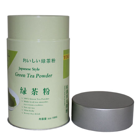 latas de té verde en polvo