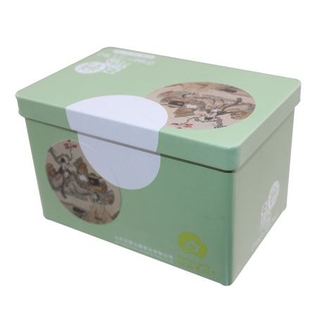 rectangle green tea tin can