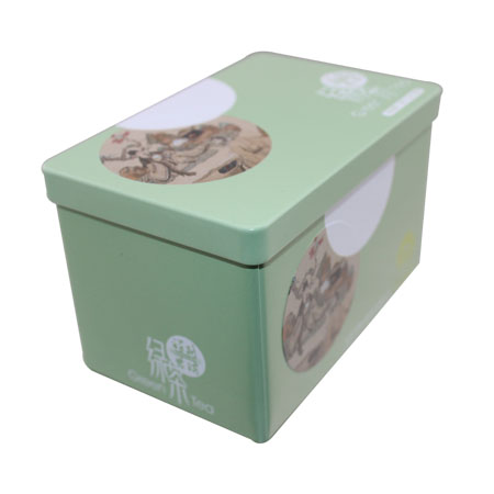 rectangle green tea tin can