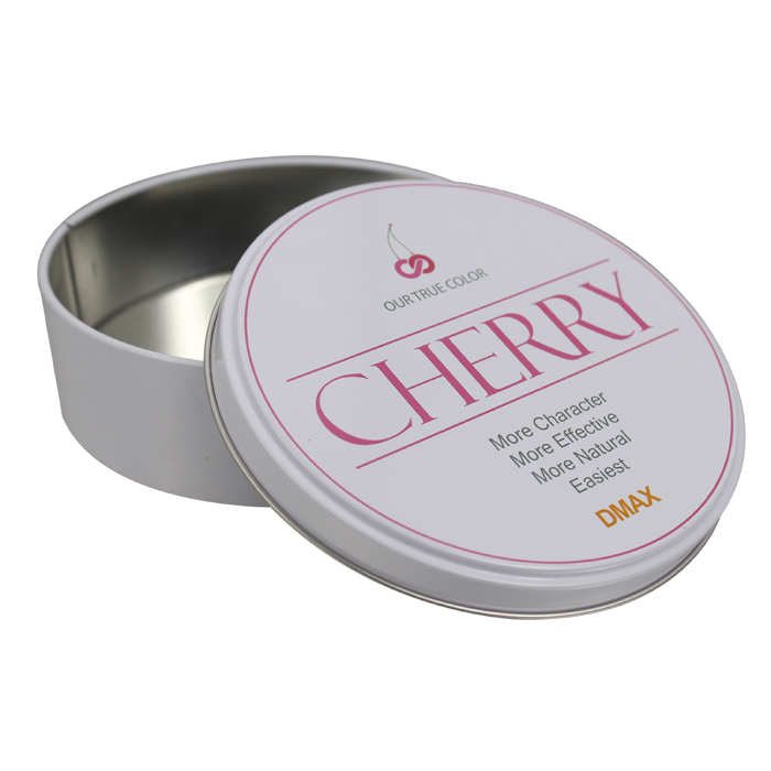 round cherry tin box
