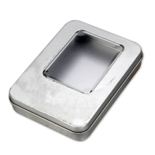 silver rectangular tin with window