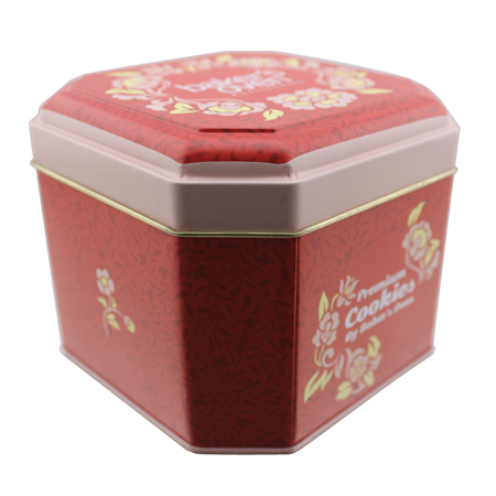 caja de lata de galletas octangonal