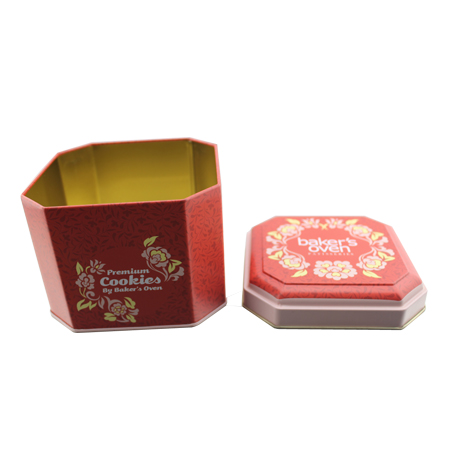caja de lata de galletas octangonal