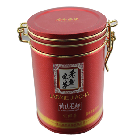 caja de lata de té redonda con cerradura