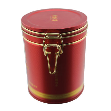 caja de lata de té redonda con cerradura