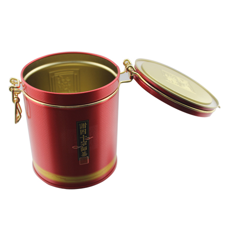 caja de lata de té redonda con cerradura