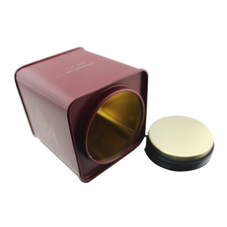 caja de lata de té cuadrada tapa redonda