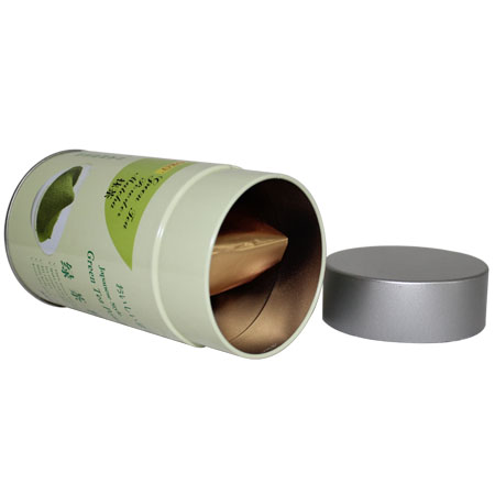 latas de té verde en polvo