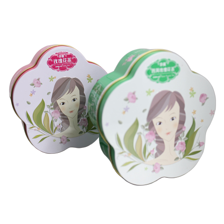 caja de estaño forma de flor rosas de té