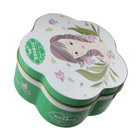 caja de estaño forma de flor rosas de té