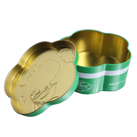 caja de estaño forma de flor rosas de té