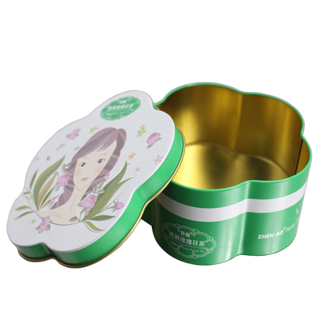 caja de estaño forma de flor rosas de té